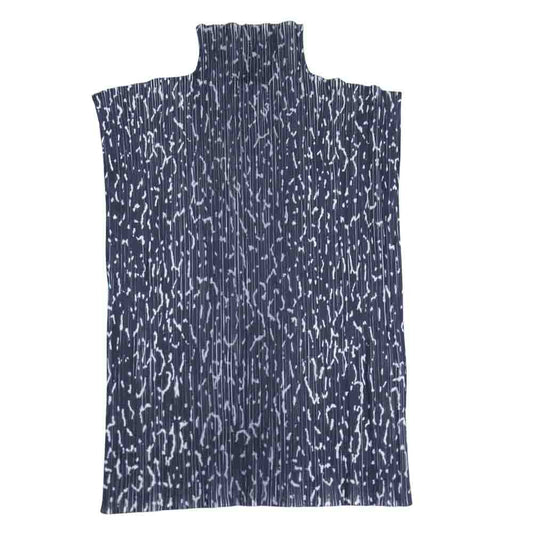 PLEATS PLEASE プリーツプリーズ イッセイミヤケ PP62-JK530 プリーツ加工 転写 プリント ボトルネック フレンチスリーブ カットソー ブラック系 F【美品】【中古】