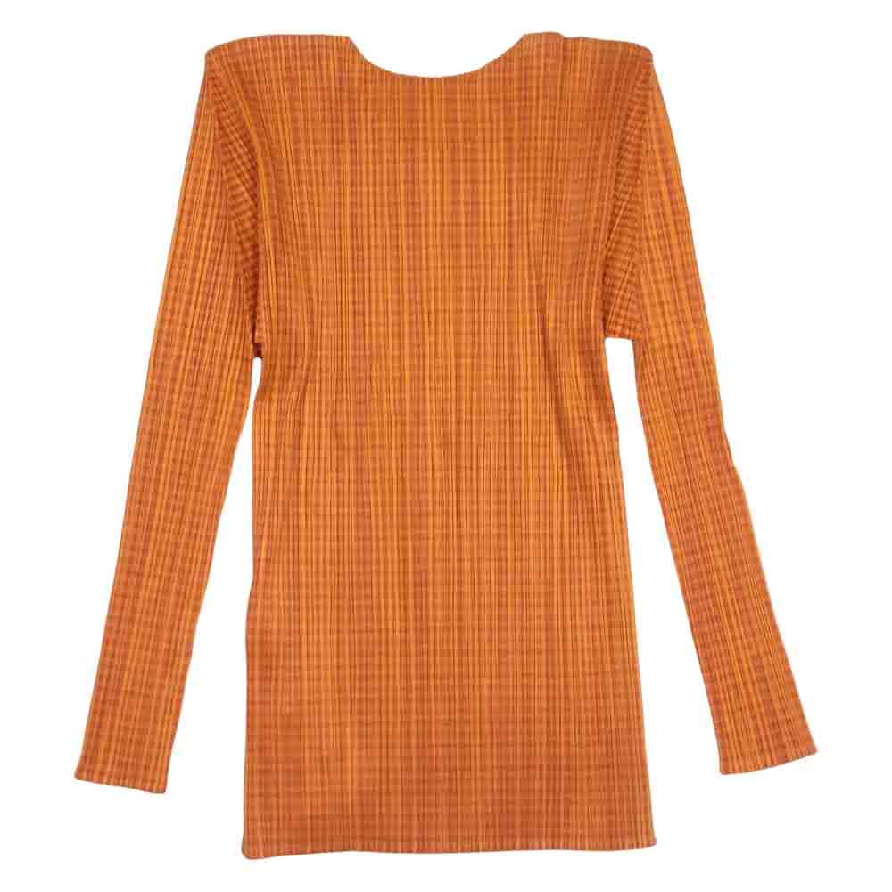 PLEATS PLEASE プリーツプリーズ イッセイミヤケ PP72--JK402 プリーツ加工 チェック柄 カットソー 長袖 オレンジ系 3【美品】【中古】