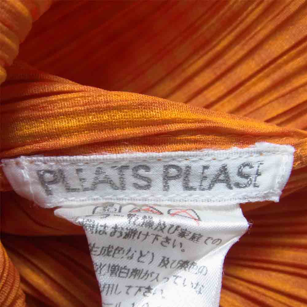 PLEATS PLEASE プリーツプリーズ イッセイミヤケ PP72--JK402 プリーツ加工 チェック柄 カットソー 長袖 オレンジ系 3【美品】【中古】