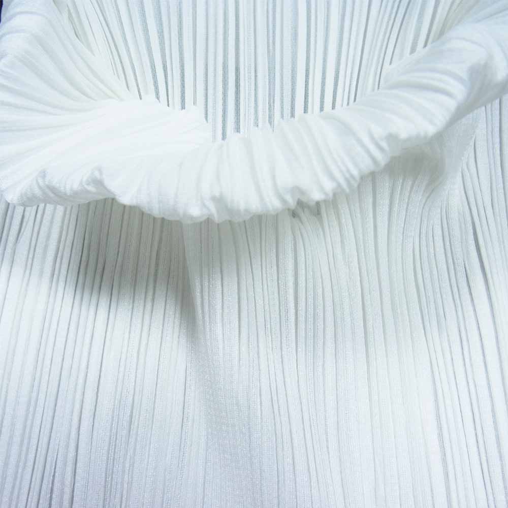 PLEATS PLEASE プリーツプリーズ イッセイミヤケ PP62-JK303 プリーツ加工 ボトルネック フレンチスリーブ スリット ロング カットソー ホワイト系 F【美品】【中古】