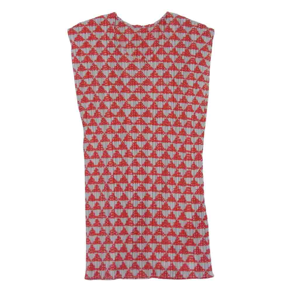 PLEATS PLEASE プリーツプリーズ イッセイミヤケ PP82-JK574 プリーツ加工 総柄 フレンチスリーブ カットソー レッド系 3【美品】【中古】