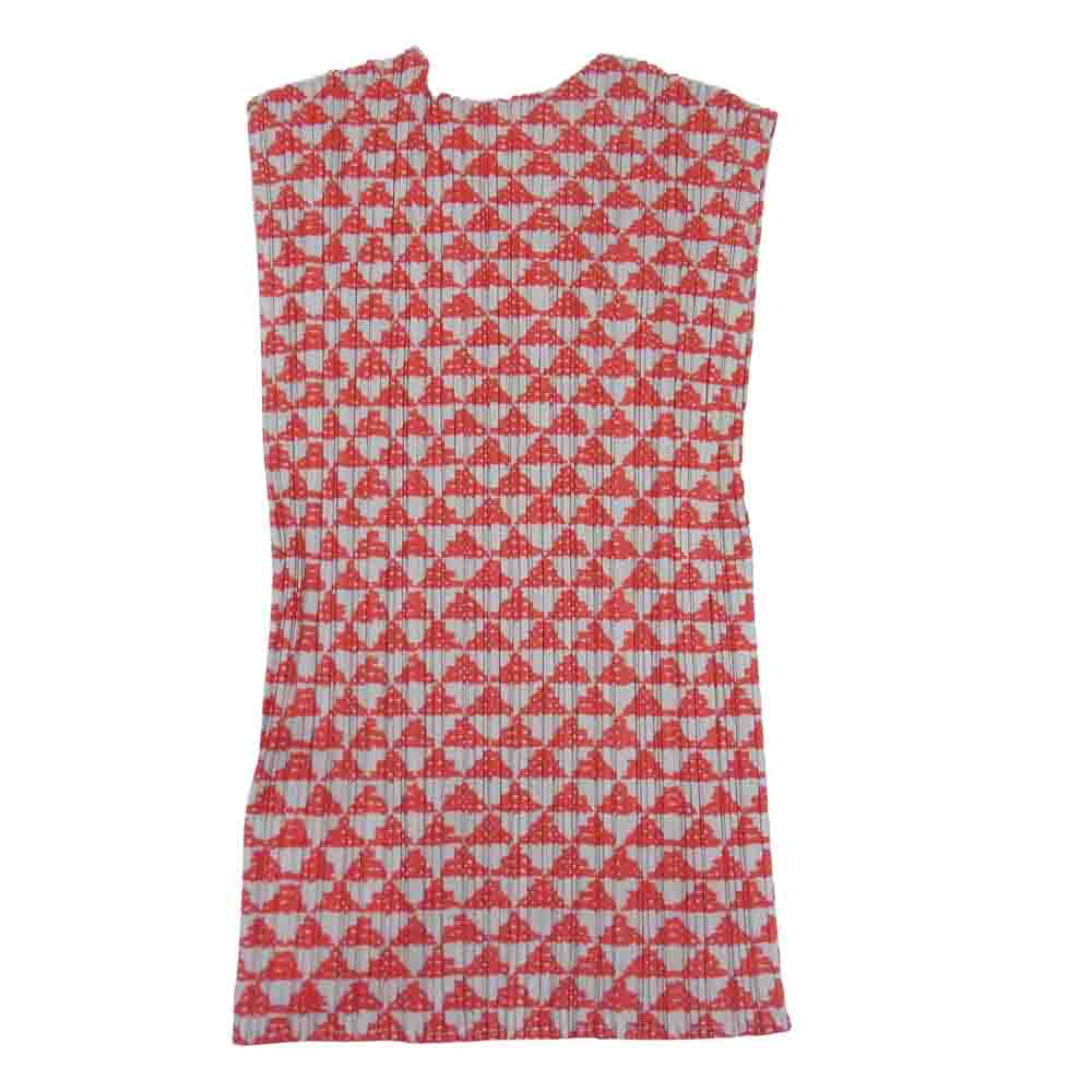 PLEATS PLEASE プリーツプリーズ イッセイミヤケ PP82-JK574 プリーツ加工 総柄 フレンチスリーブ カットソー レッド系 3【美品】【中古】