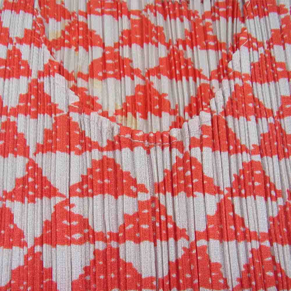 PLEATS PLEASE プリーツプリーズ イッセイミヤケ PP82-JK574 プリーツ加工 総柄 フレンチスリーブ カットソー レッド系 3【美品】【中古】