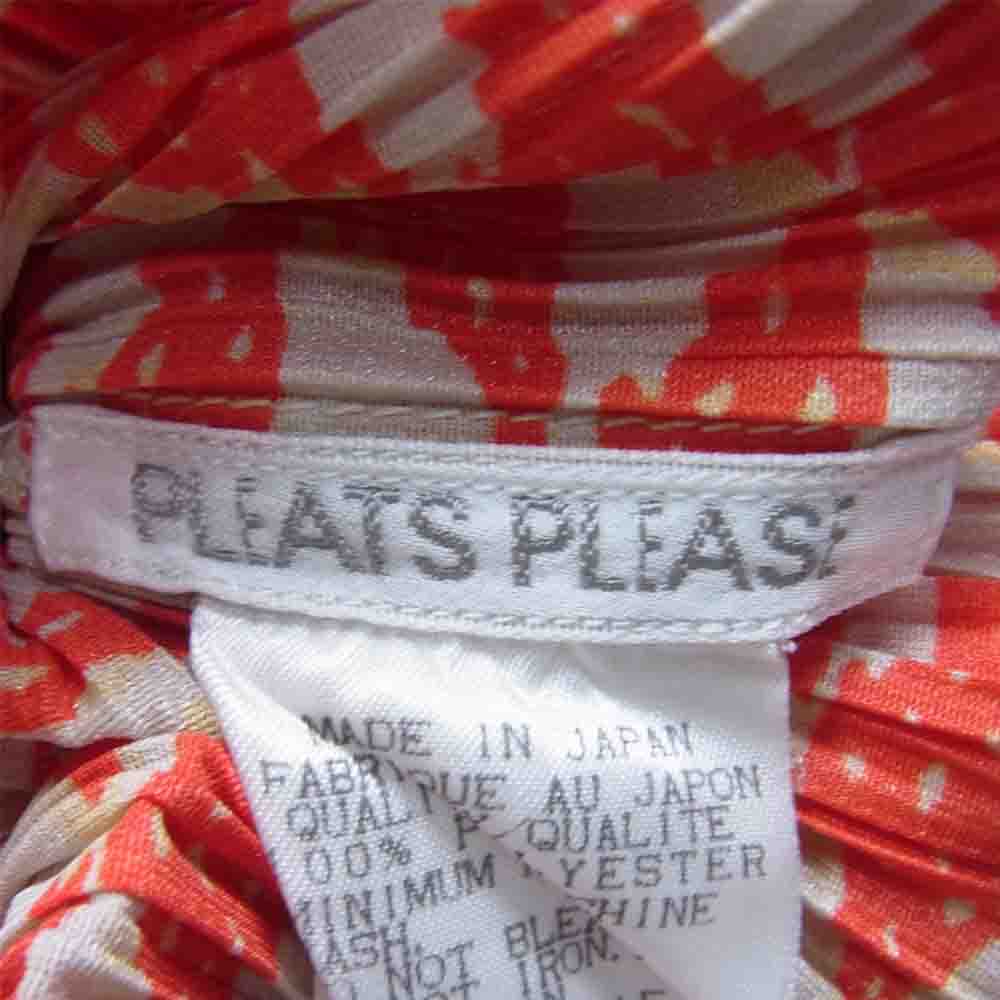 PLEATS PLEASE プリーツプリーズ イッセイミヤケ PP82-JK574 プリーツ加工 総柄 フレンチスリーブ カットソー レッド系 3【美品】【中古】