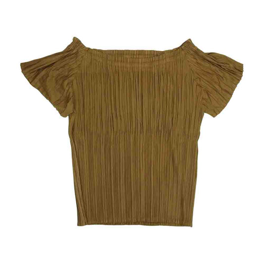 PLEATS PLEASE プリーツプリーズ イッセイミヤケ グラデーションプリーツ加工 オフショルダー カットソー ブラウン ブラウン系 3【美品】【中古】