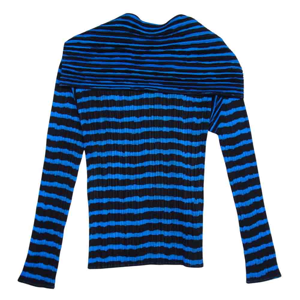 PLEATS PLEASE プリーツプリーズ イッセイミヤケ PP96-JK094 プリーツ加工 ボーダー セーラーカラー ブラウス 青×黒系 3【美品】【中古】