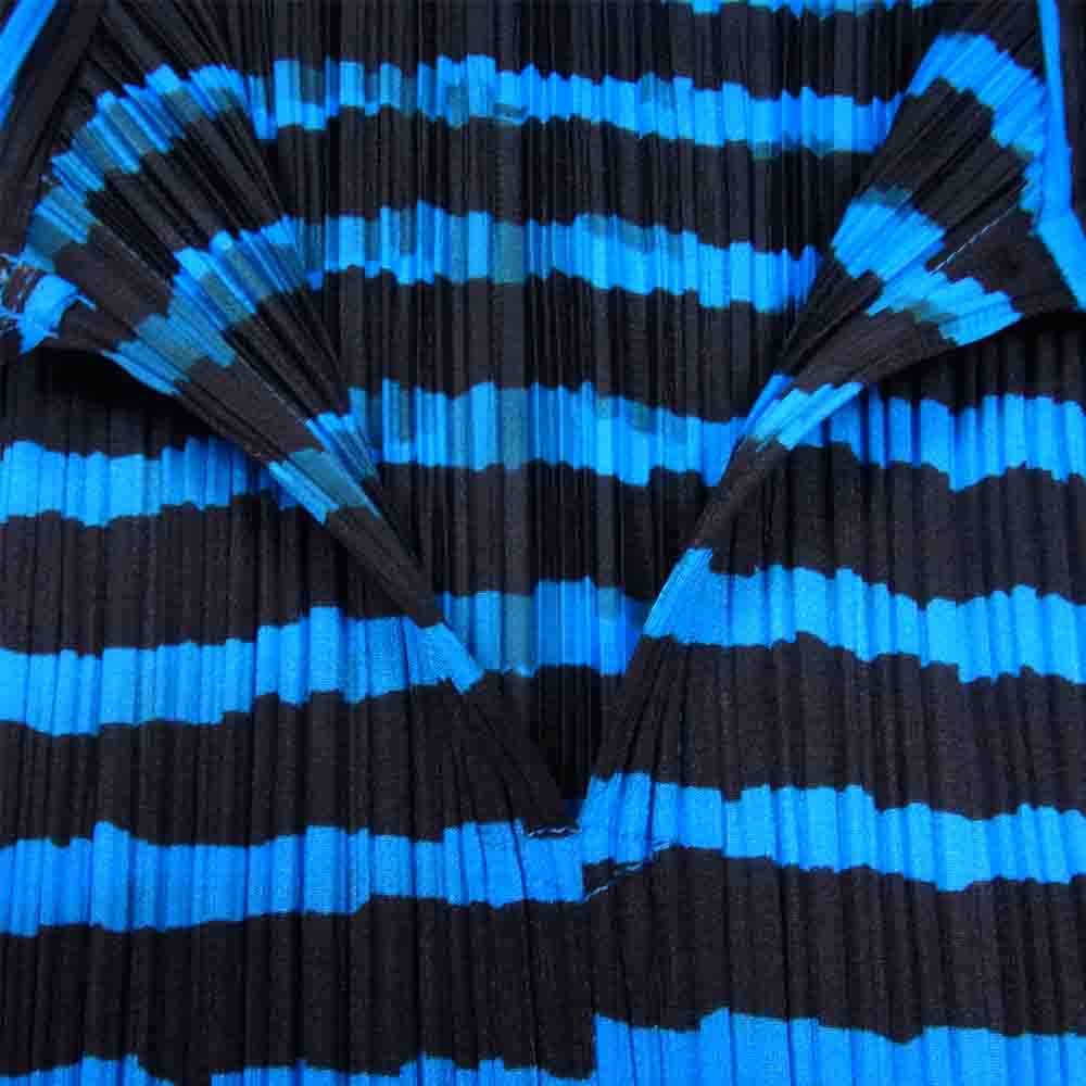 PLEATS PLEASE プリーツプリーズ イッセイミヤケ PP96-JK094 プリーツ加工 ボーダー セーラーカラー ブラウス 青×黒系 3【美品】【中古】