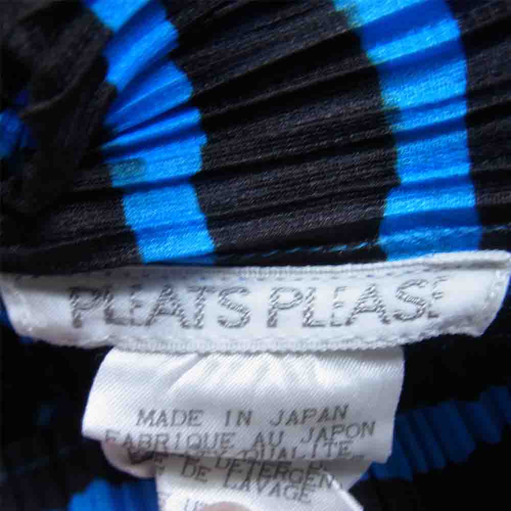 PLEATS PLEASE プリーツプリーズ イッセイミヤケ PP96-JK094 プリーツ加工 ボーダー セーラーカラー ブラウス 青×黒系 3【美品】【中古】