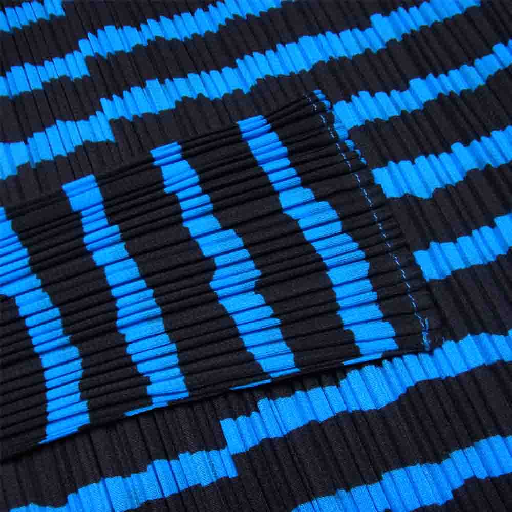 PLEATS PLEASE プリーツプリーズ イッセイミヤケ PP96-JK094 プリーツ加工 ボーダー セーラーカラー ブラウス 青×黒系 3【美品】【中古】