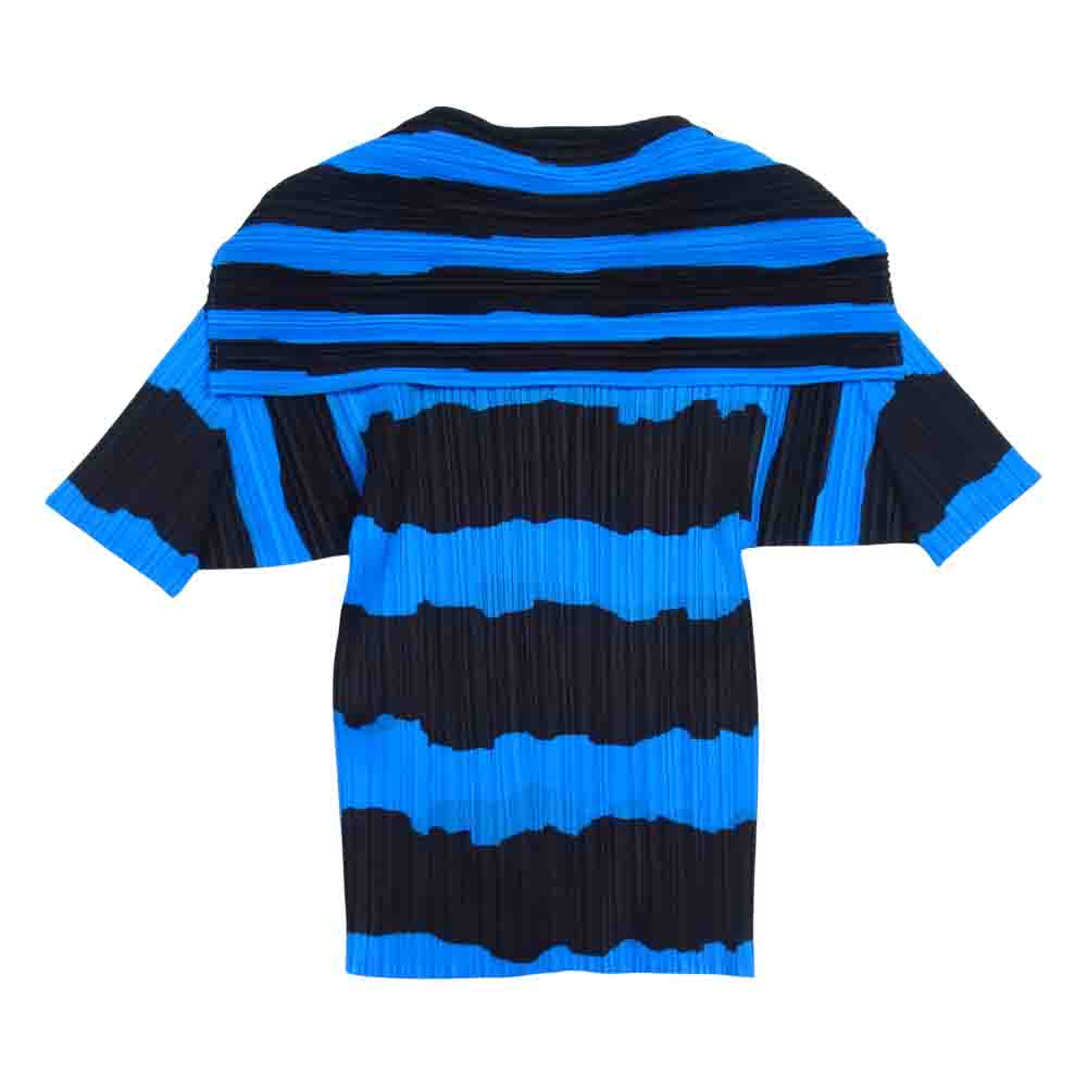 PLEATS PLEASE プリーツプリーズ イッセイミヤケ PP96-JK093 プリーツ加工 ボーダー セーラーカラー ブラウス 青×黒系 3【美品】【中古】