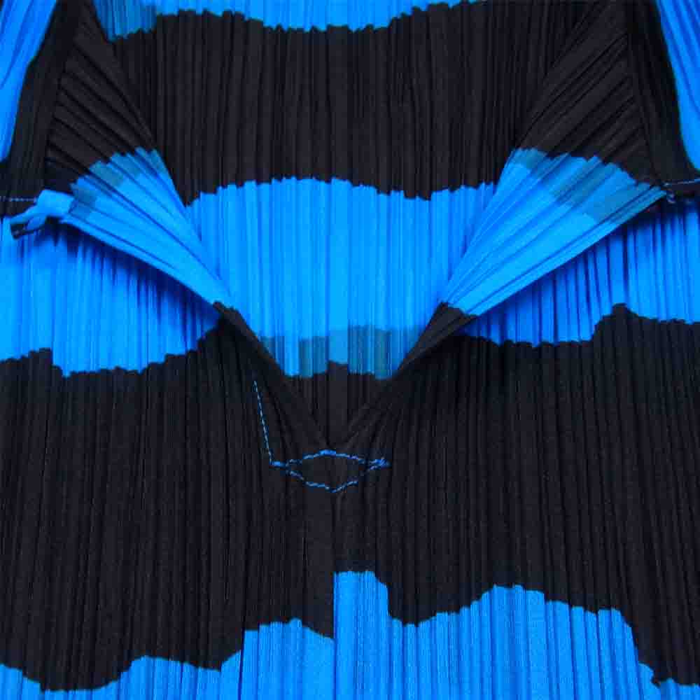 PLEATS PLEASE プリーツプリーズ イッセイミヤケ PP96-JK093 プリーツ加工 ボーダー セーラーカラー ブラウス 青×黒系 3【美品】【中古】