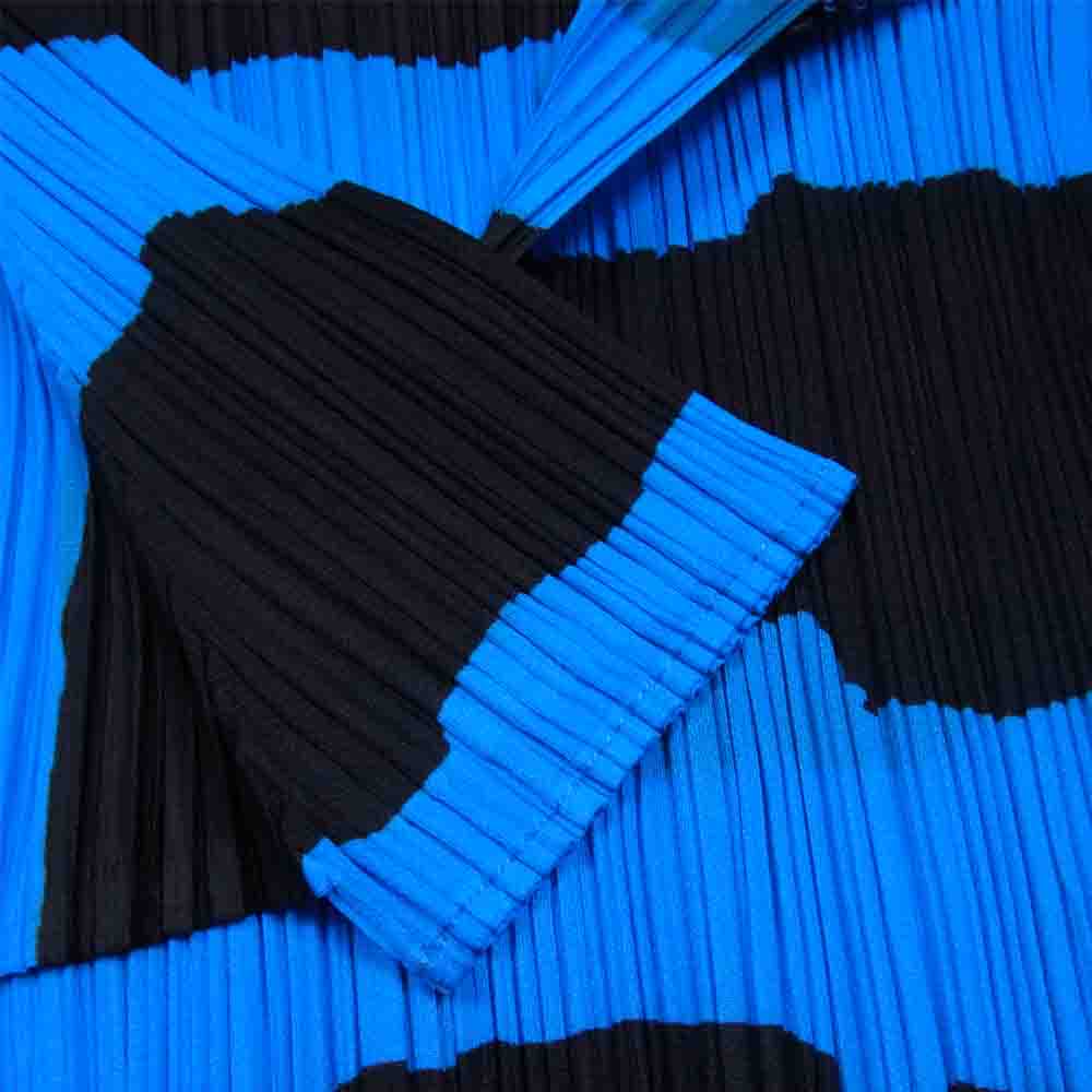 PLEATS PLEASE プリーツプリーズ イッセイミヤケ PP96-JK093 プリーツ加工 ボーダー セーラーカラー ブラウス 青×黒系 3【美品】【中古】