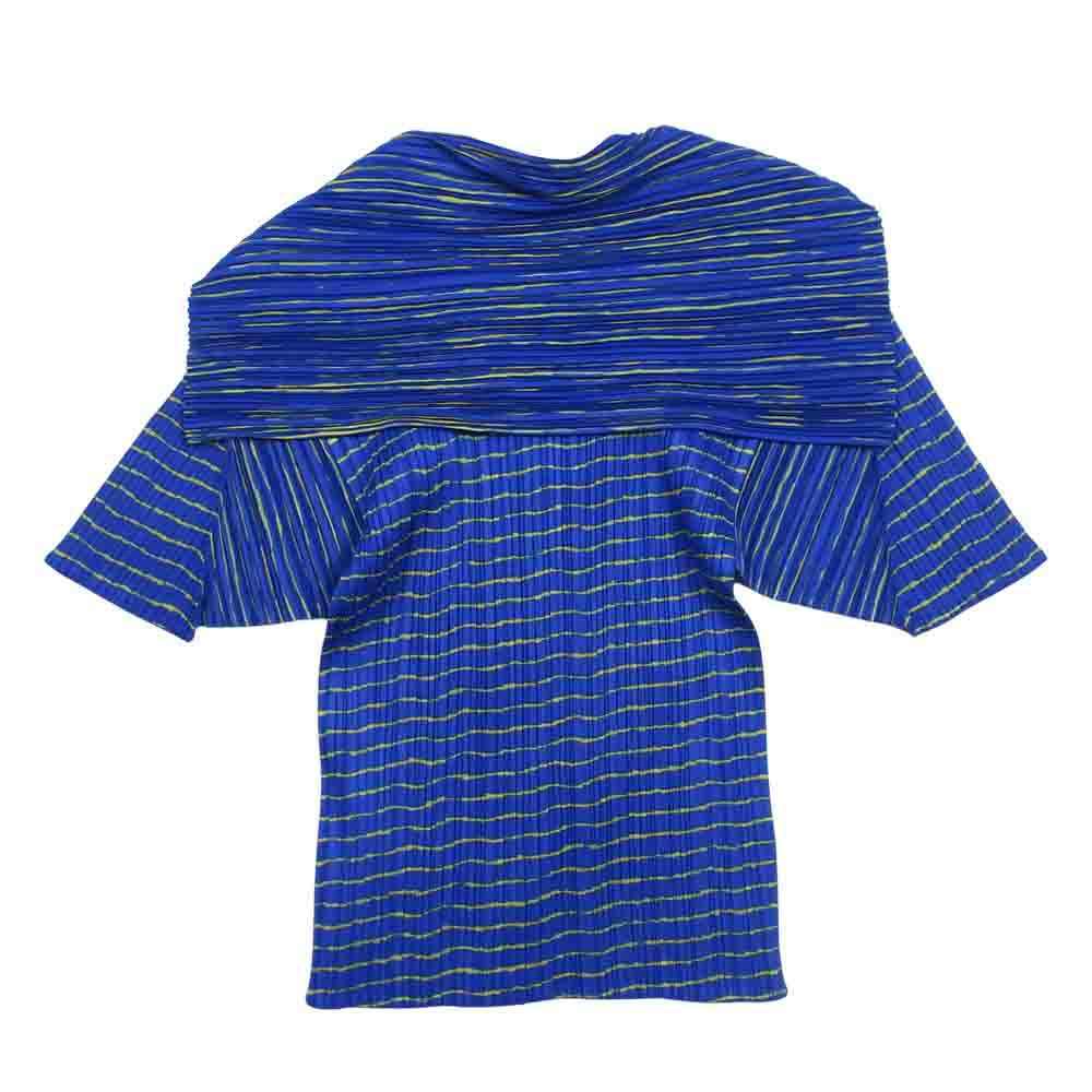 PLEATS PLEASE プリーツプリーズ イッセイミヤケ PP96-JK083 プリーツ加工 ボーダー セーラーカラー ブラウス ブルー系 3【美品】【中古】