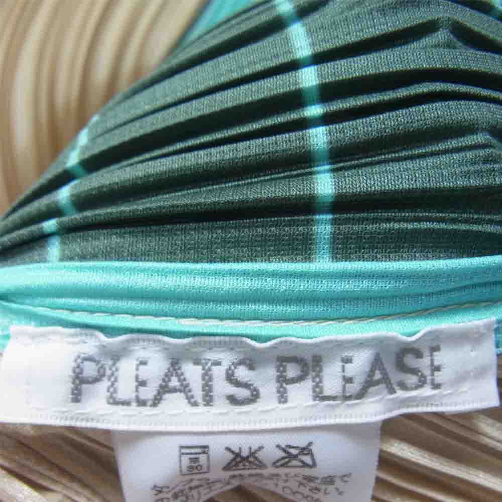 PLEATS PLEASE プリーツプリーズ イッセイミヤケ PP64-JK233 プリーツ加工 ボーダー ボトルネック フレンチスリーブ カットソー ベージュ×緑系 3【美品】【中古】