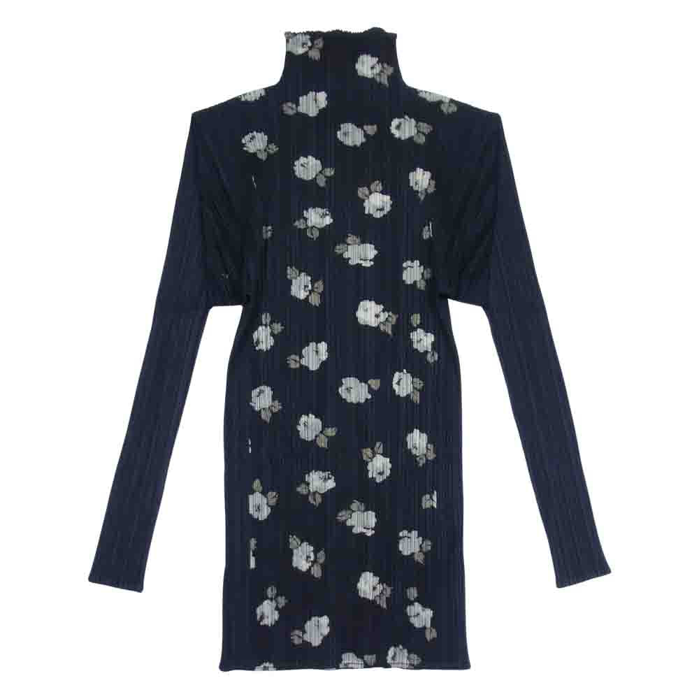 PLEATS PLEASE プリーツプリーズ イッセイミヤケ PP71-JK504 プリーツ加工 花柄 フラワー ボトルネック ロング カットソー 長袖 ブラック系 3【美品】【中古】