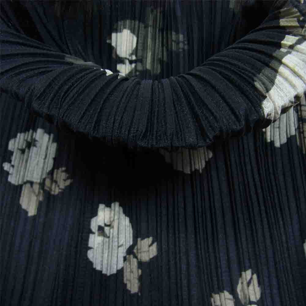 PLEATS PLEASE プリーツプリーズ イッセイミヤケ PP71-JK504 プリーツ加工 花柄 フラワー ボトルネック ロング カットソー 長袖 ブラック系 3【美品】【中古】