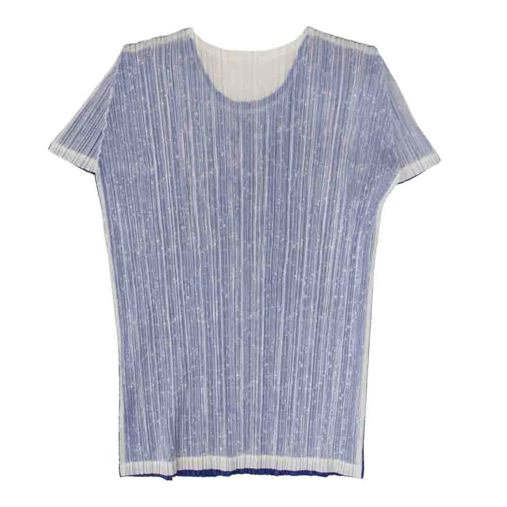 PLEATS PLEASE プリーツプリーズ イッセイミヤケ PP31-JK642 プリーツ加工 レースフロント バイカラー カットソー 青 ブルー系 2【美品】【中古】