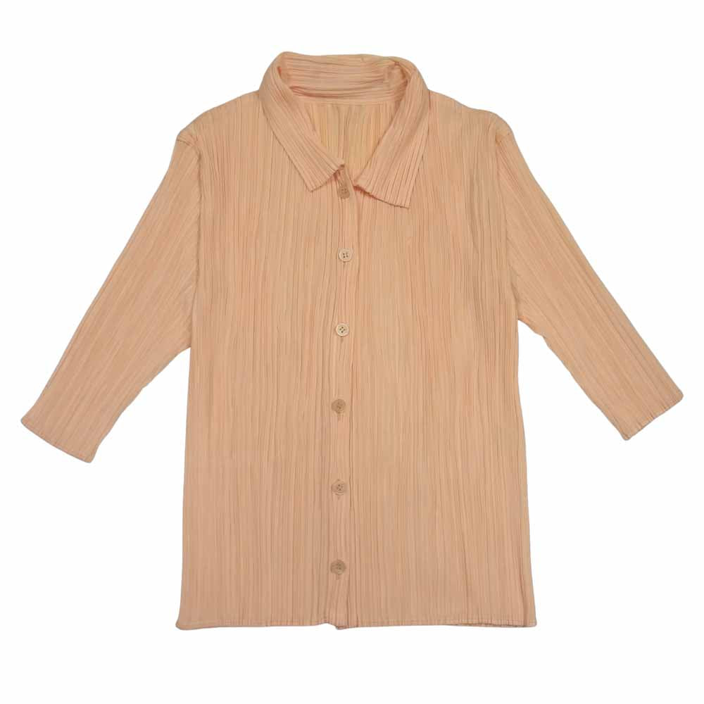 PLEATS PLEASE プリーツプリーズ イッセイミヤケ PP21-JJ404 プリーツ加工 五分袖 ブラウス オレンジ系 3【美品】【中古】