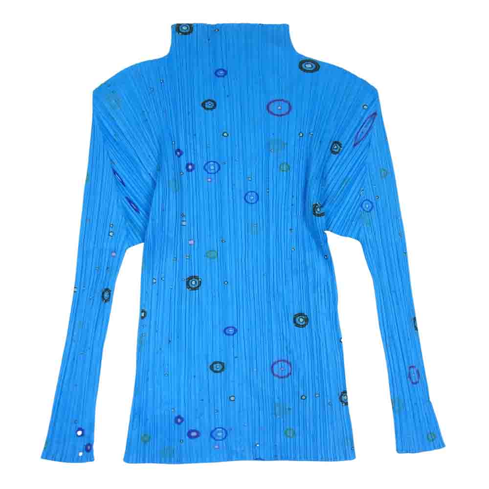 PLEATS PLEASE プリーツプリーズ イッセイミヤケ PP02-JK105 プリーツ加工 バブル柄 ボトルネック カットソー 長袖 ブルー系 3【美品】【中古】