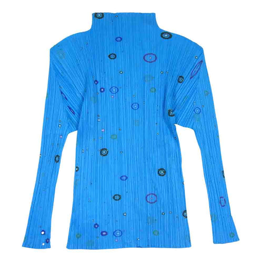 PLEATS PLEASE プリーツプリーズ イッセイミヤケ PP02-JK105 プリーツ加工 バブル柄 ボトルネック カットソー 長袖 ブルー系 3【美品】【中古】