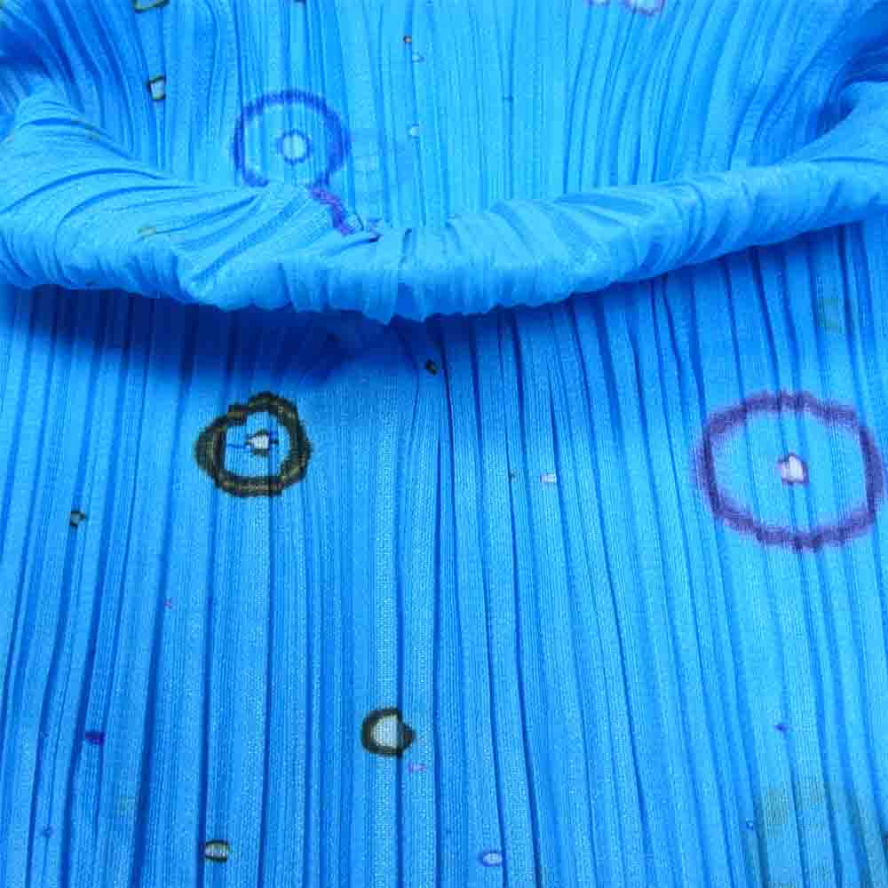 PLEATS PLEASE プリーツプリーズ イッセイミヤケ PP02-JK105 プリーツ加工 バブル柄 ボトルネック カットソー 長袖 ブルー系 3【美品】【中古】