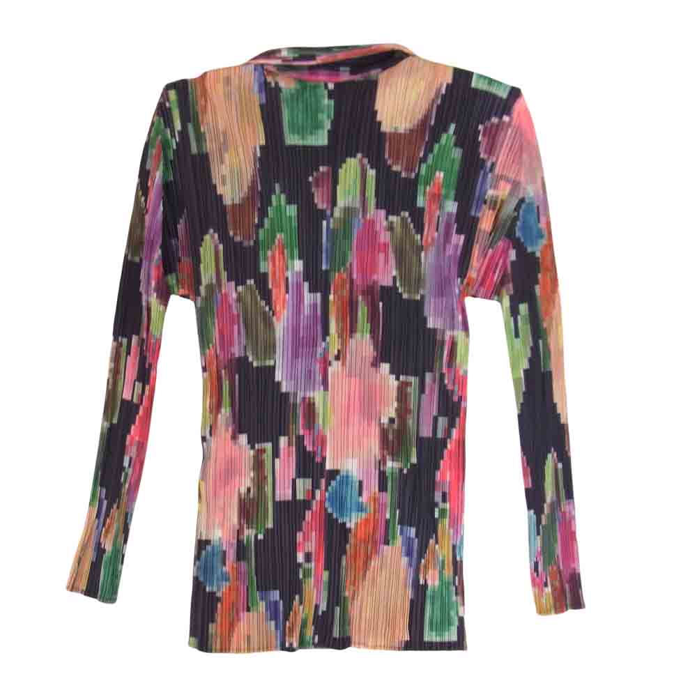 PLEATS PLEASE プリーツプリーズ イッセイミヤケ PP71-JK424 プリーツ加工 総柄 マルチカラー ロング シャツ ブラウス 長袖  マルチカラー系 3【美品】【中古】