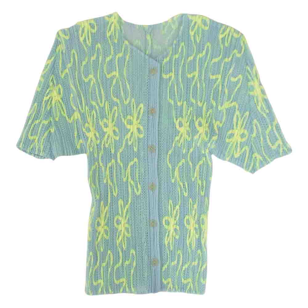 PLEATS PLEASE プリーツプリーズ イッセイミヤケ PP06-JO305 プリーツ加工 テープ装飾 メッシュ ショート ブラウス  ライトブルー系 3【美品】【中古】