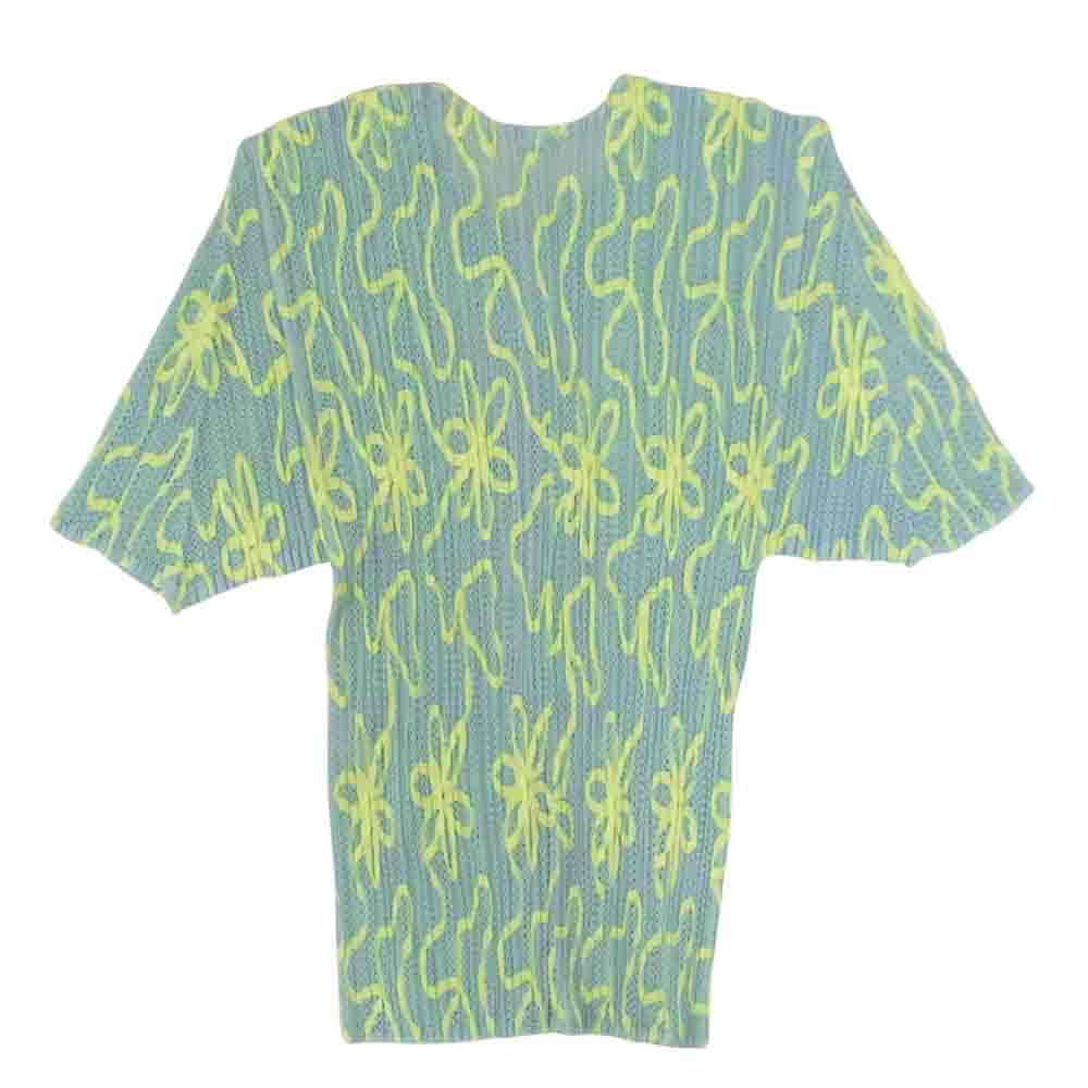 PLEATS PLEASE プリーツプリーズ イッセイミヤケ PP06-JO305 プリーツ加工 テープ装飾 メッシュ ショート ブラウス  ライトブルー系 3【美品】【中古】