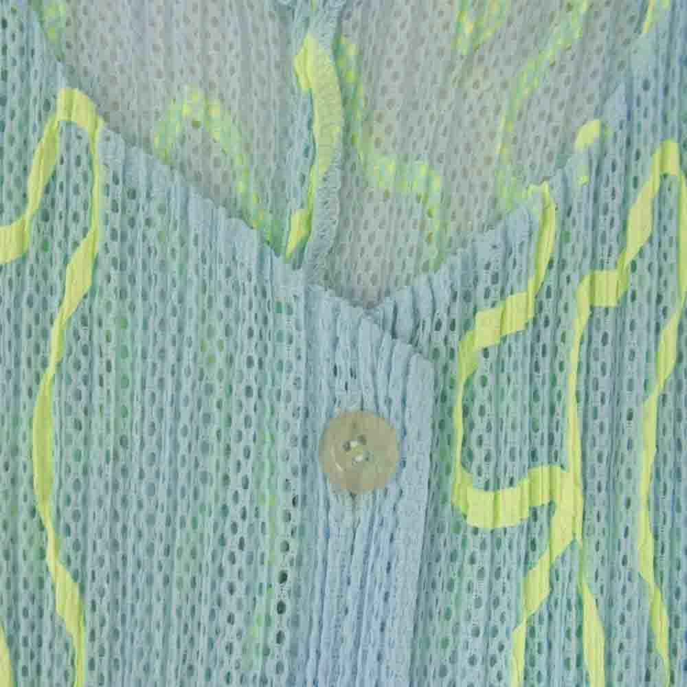 PLEATS PLEASE プリーツプリーズ イッセイミヤケ PP06-JO305 プリーツ加工 テープ装飾 メッシュ ショート ブラウス  ライトブルー系 3【美品】【中古】