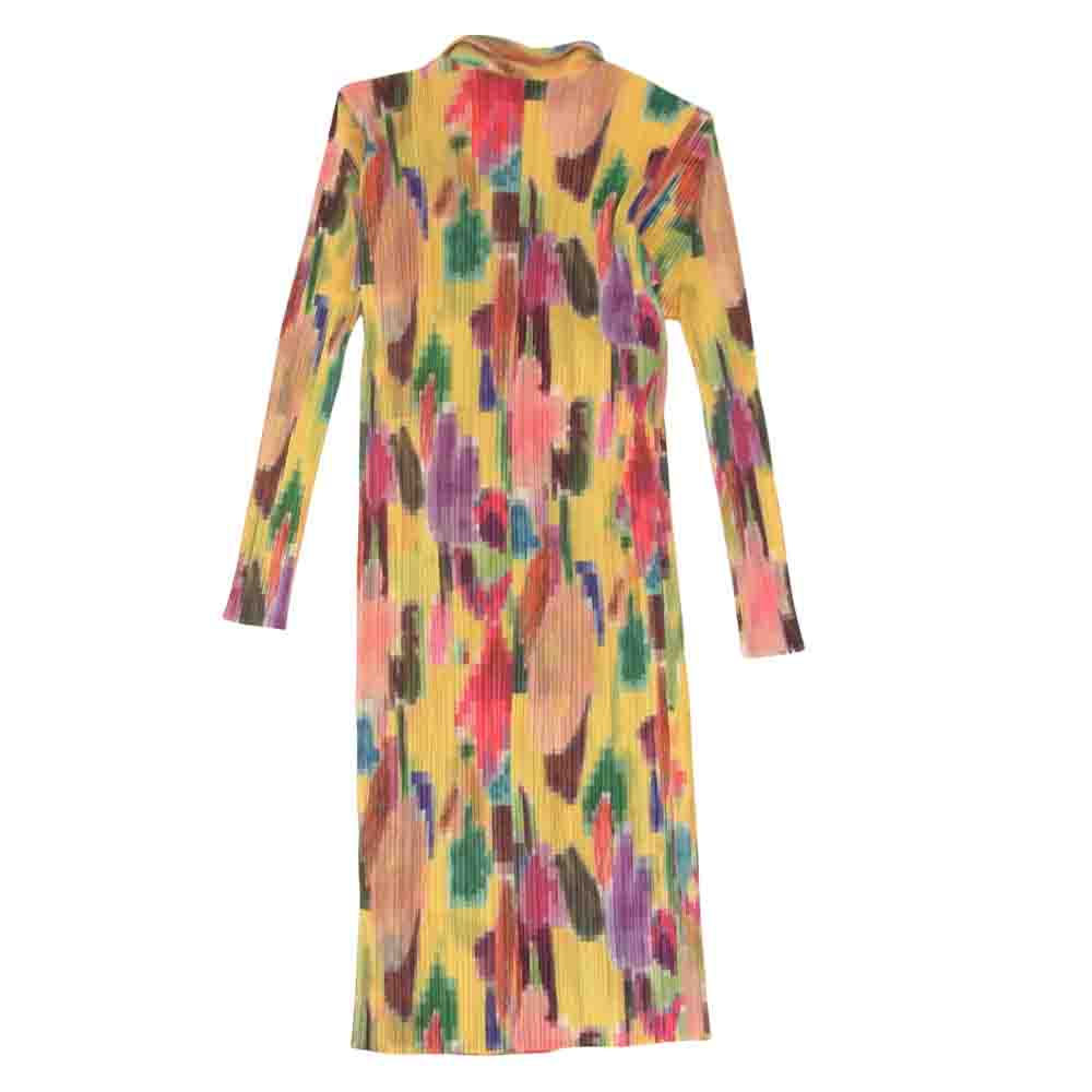 PLEATS PLEASE プリーツプリーズ イッセイミヤケ PP71-JK425 プリーツ加工 総柄 マルチカラー ロング シャツ ブラウス 長袖 マルチカラー系 3【美品】【中古】