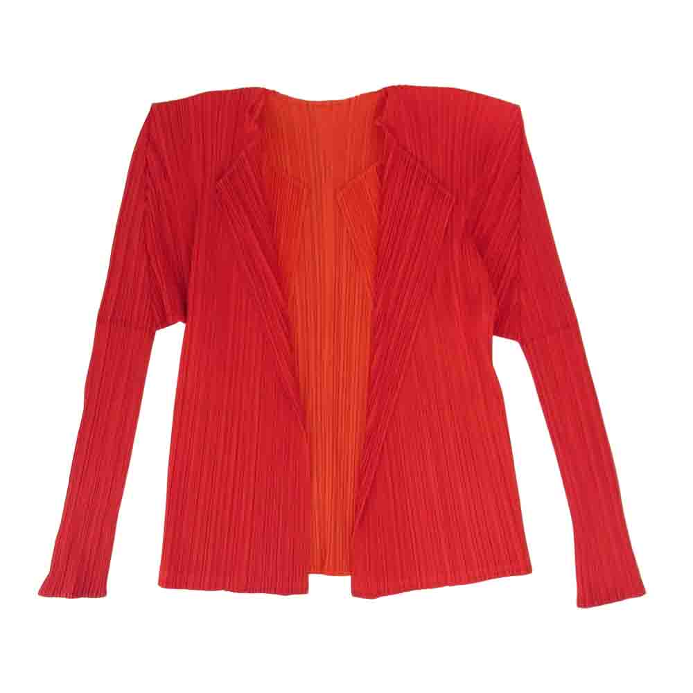 PLEATS PLEASE プリーツプリーズ イッセイミヤケ PP14-JD665 プリーツ加工 レイヤード カーディガン 赤 レッド系 3【美品】【中古】