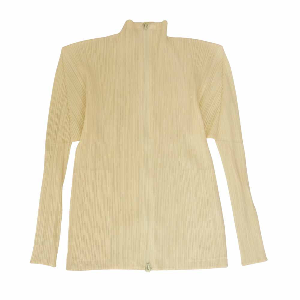 PLEATS PLEASE プリーツプリーズ イッセイミヤケ PP71-JD351  プリーツ加工 ボトルネック ジップアップ ジャケット 黄色 ベージュ系 3【美品】【中古】