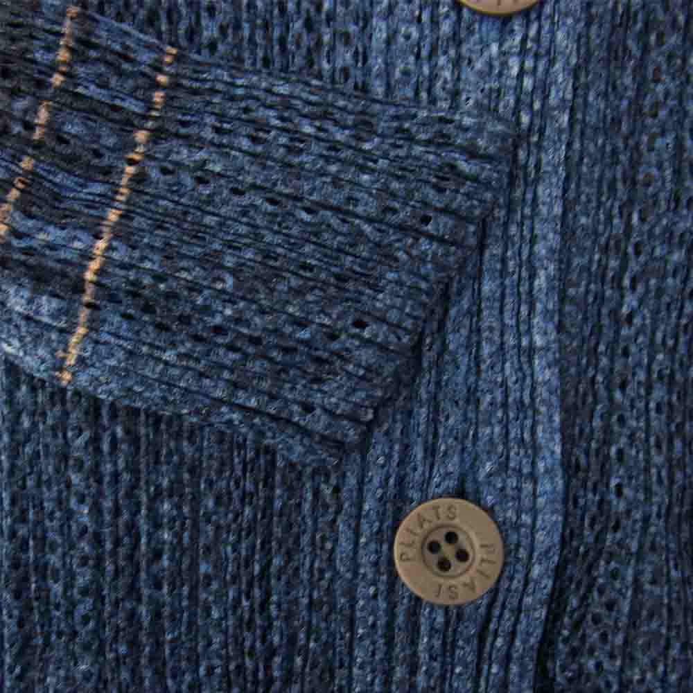 PLEATS PLEASE プリーツプリーズ イッセイミヤケ PP12-JO545 プリーツ加工 メッシュ デニム 転写 プリント シャツ ブラウス 長袖  ネイビー系 サイズ表記無【美品】【中古】