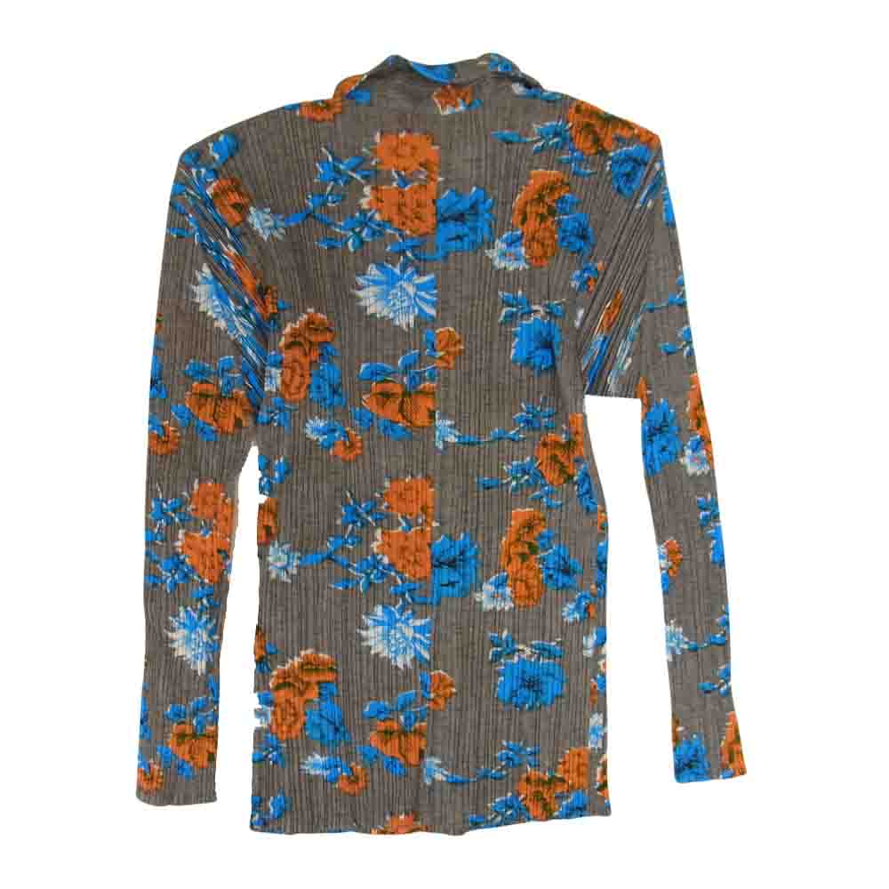 PLEATS PLEASE プリーツプリーズ イッセイミヤケ PP72-JK524 プリーツ加工 花柄 フラワー シャツ ブラウス 長袖 グレー×オレンジ×青 グレー系 3【美品】【中古】