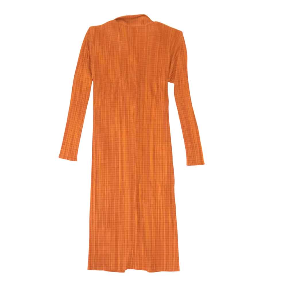 PLEATS PLEASE プリーツプリーズ イッセイミヤケ PP72-JK425 プリーツ加工 ギンガムチェック ロング シャツ ブラウス 長袖 オレンジ  オレンジ系 3【美品】【中古】