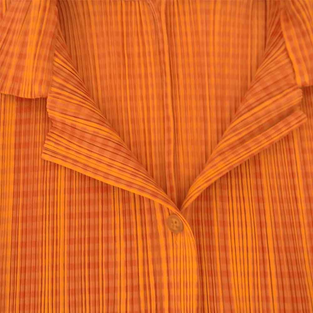 PLEATS PLEASE プリーツプリーズ イッセイミヤケ PP72-JK425 プリーツ加工 ギンガムチェック ロング シャツ ブラウス 長袖 オレンジ  オレンジ系 3【美品】【中古】