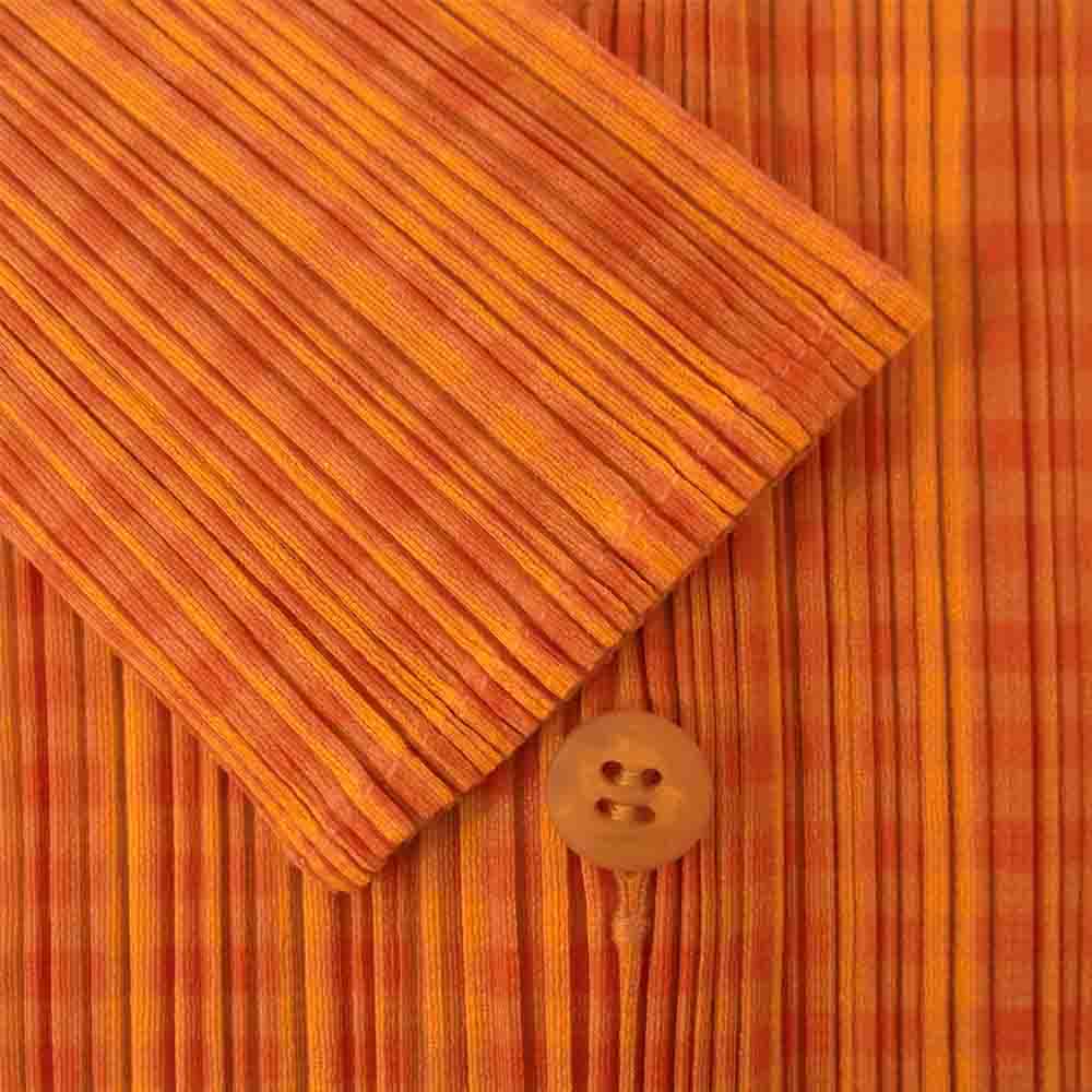 PLEATS PLEASE プリーツプリーズ イッセイミヤケ PP72-JK425 プリーツ加工 ギンガムチェック ロング シャツ ブラウス 長袖 オレンジ  オレンジ系 3【美品】【中古】