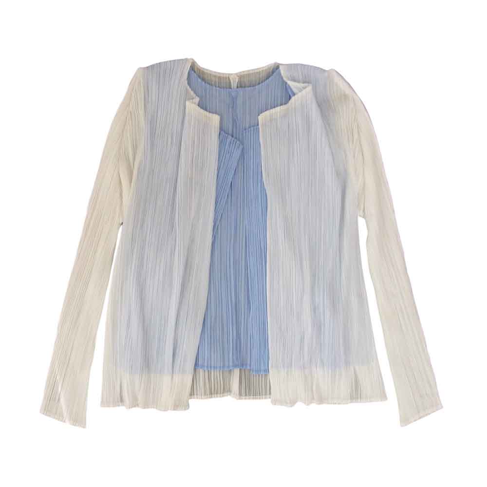 PLEATS PLEASE プリーツプリーズ イッセイミヤケ PP31-JO784 プリーツ加工 レイヤード カーディガン 白 ホワイト系 3【美品】【中古】