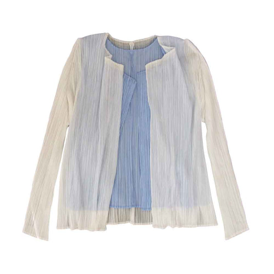 PLEATS PLEASE プリーツプリーズ イッセイミヤケ PP31-JO784 プリーツ加工 レイヤード カーディガン 白 ホワイト系 3【美品】【中古】