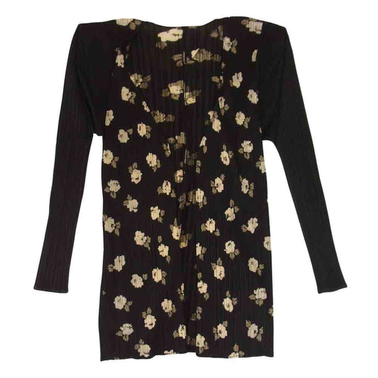 PLEATS PLEASE プリーツプリーズ イッセイミヤケ PP71-JO507 プリーツ加工 花柄 フラワー カーディガン 黒 ブラック系 3【美品】【中古】