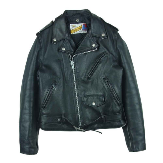 schott ショット 80s~90s バイカー パーフェクト タグ 618 レザー ダブル ライダース ジャケット ブラック系 36【中古】