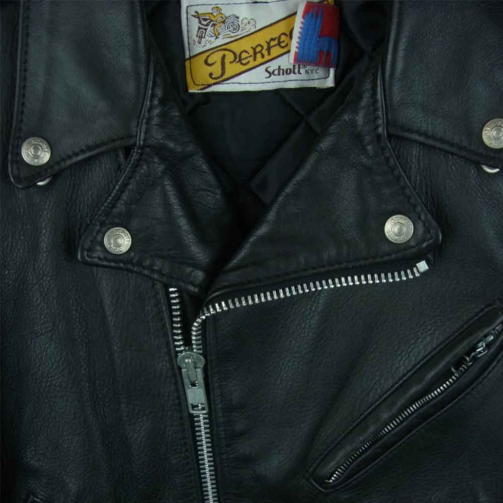 schott ショット 80s~90s バイカー パーフェクト タグ 618 レザー ダブル ライダース ジャケット ブラック系 36【中古】