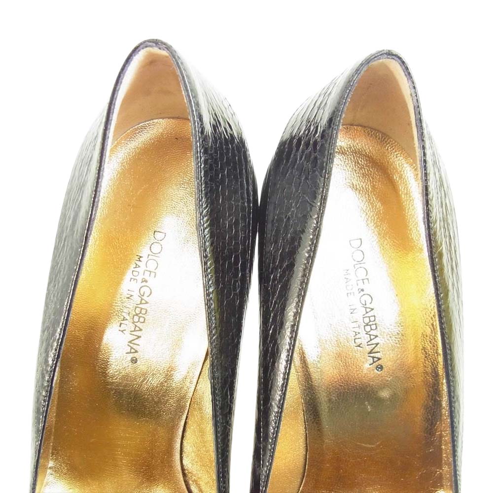 DOLCE&GABBANA ドルチェアンドガッバーナ 05p2swc-3335 国内正規品 型押し ヒール パンプス ブラック系 37【中古】