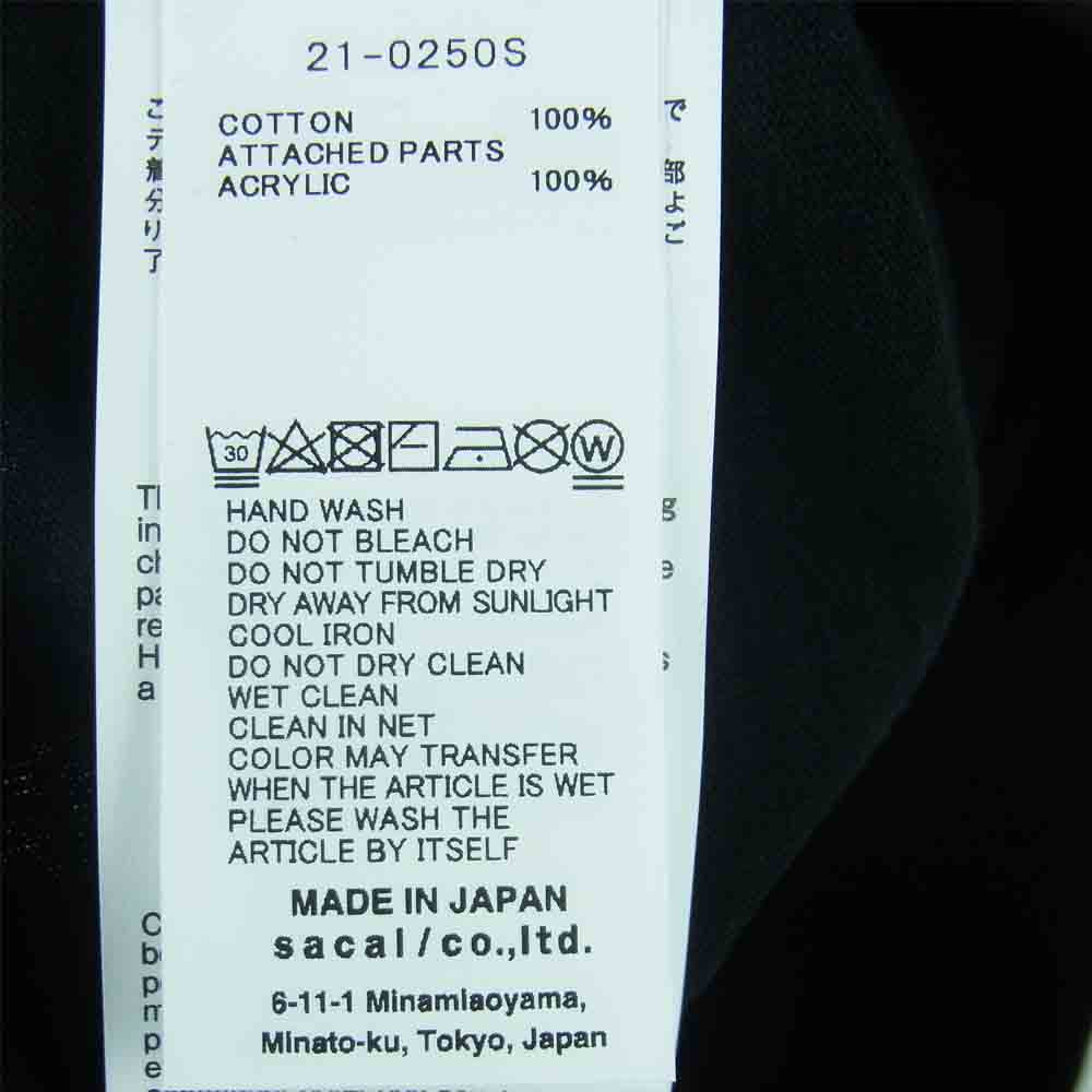 Sacai サカイ 21-0250S Jean Paul Gaultier ジャンポールゴルチエ Enfants Terribles Emblem T-Shirt エンブレムパッチ 半袖 Tシャツ ブラック系 2【新古品】【未使用】【中古】