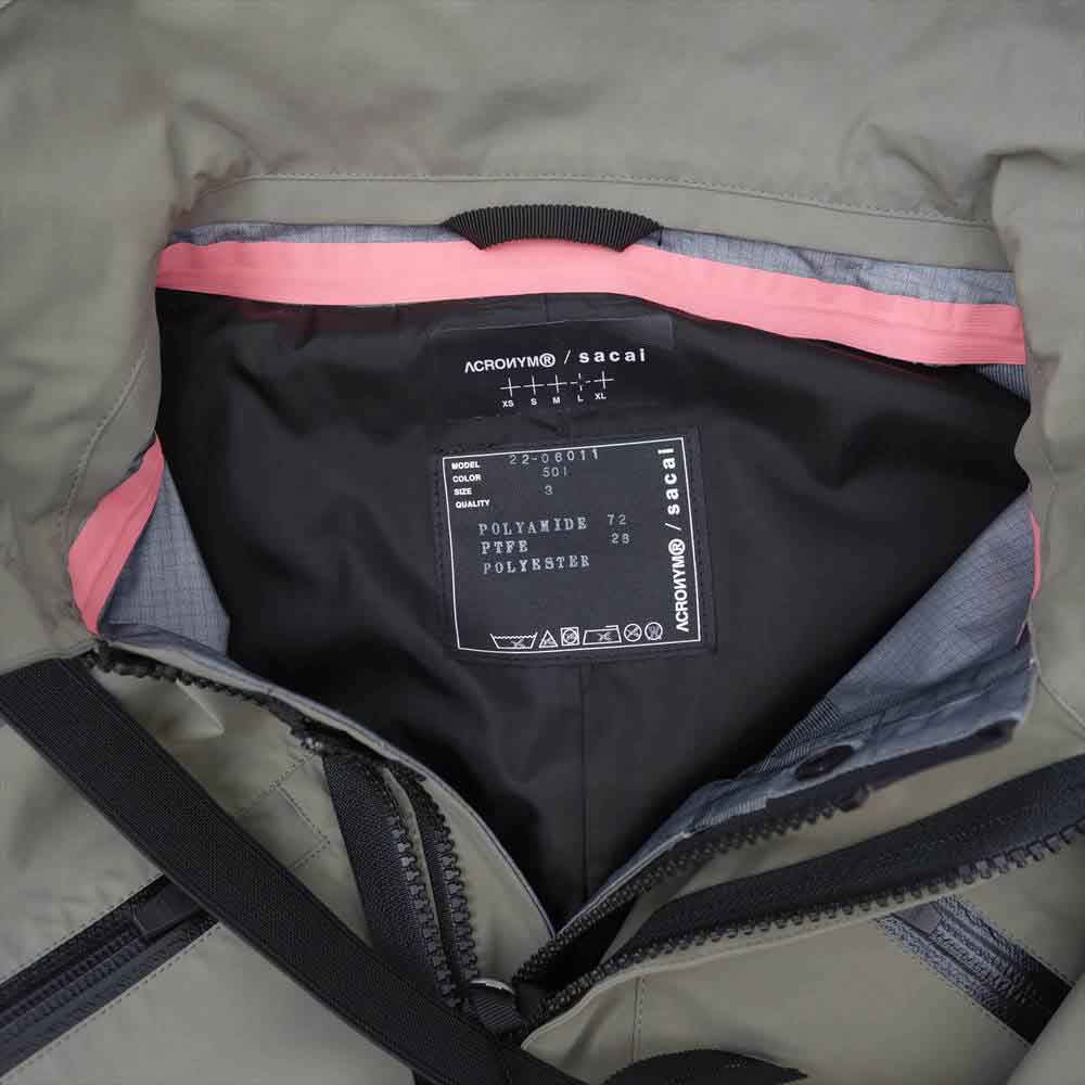 Sacai サカイ 22SS 22-06011 ACRONYM アクロニウム CROP JACKET クロップ ジャケット チャコールグレー系 3【極上美品】【中古】