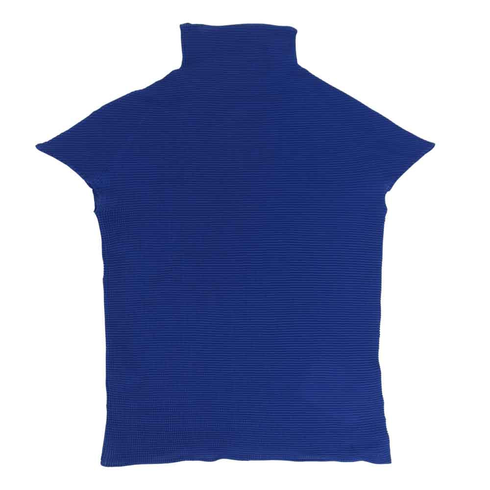 イッセイミヤケ プリーツ PP68FK103 ボックスプリーツ ボルトネック フレンチスリーブ カットソー 青 ブルー系 3【美品】【中古】