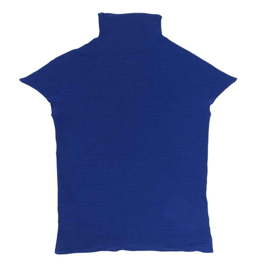 イッセイミヤケ プリーツ PP68FK103 ボックスプリーツ ボルトネック フレンチスリーブ カットソー 青 ブルー系 3【美品】【中古】