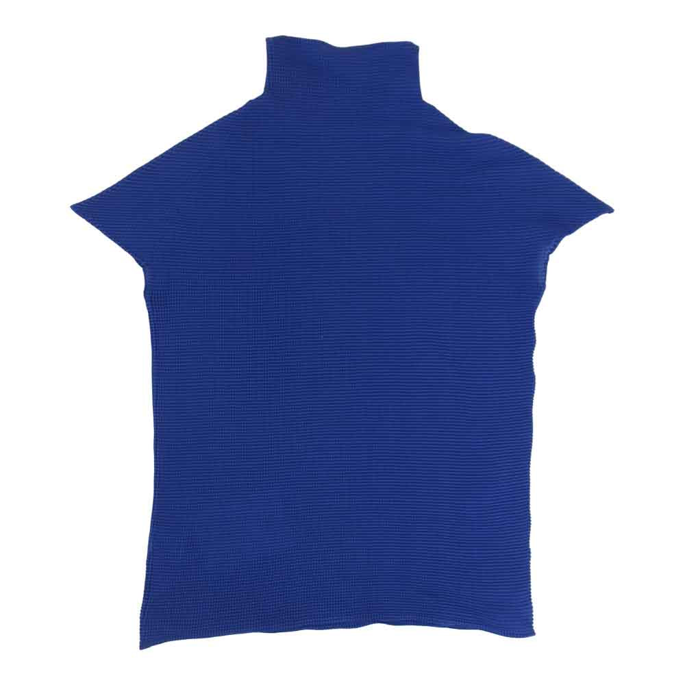 イッセイミヤケ プリーツ PP68FK103 ボックスプリーツ ボルトネック フレンチスリーブ カットソー 青 ブルー系 3【美品】【中古】