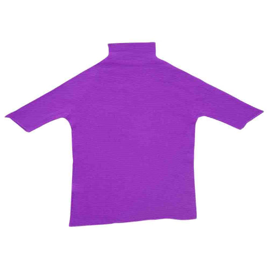 イッセイミヤケ プリーツ PP01FK918 ボックスプリーツ ボルトネック カットソー 半袖 紫 パープル系 3【美品】【中古】