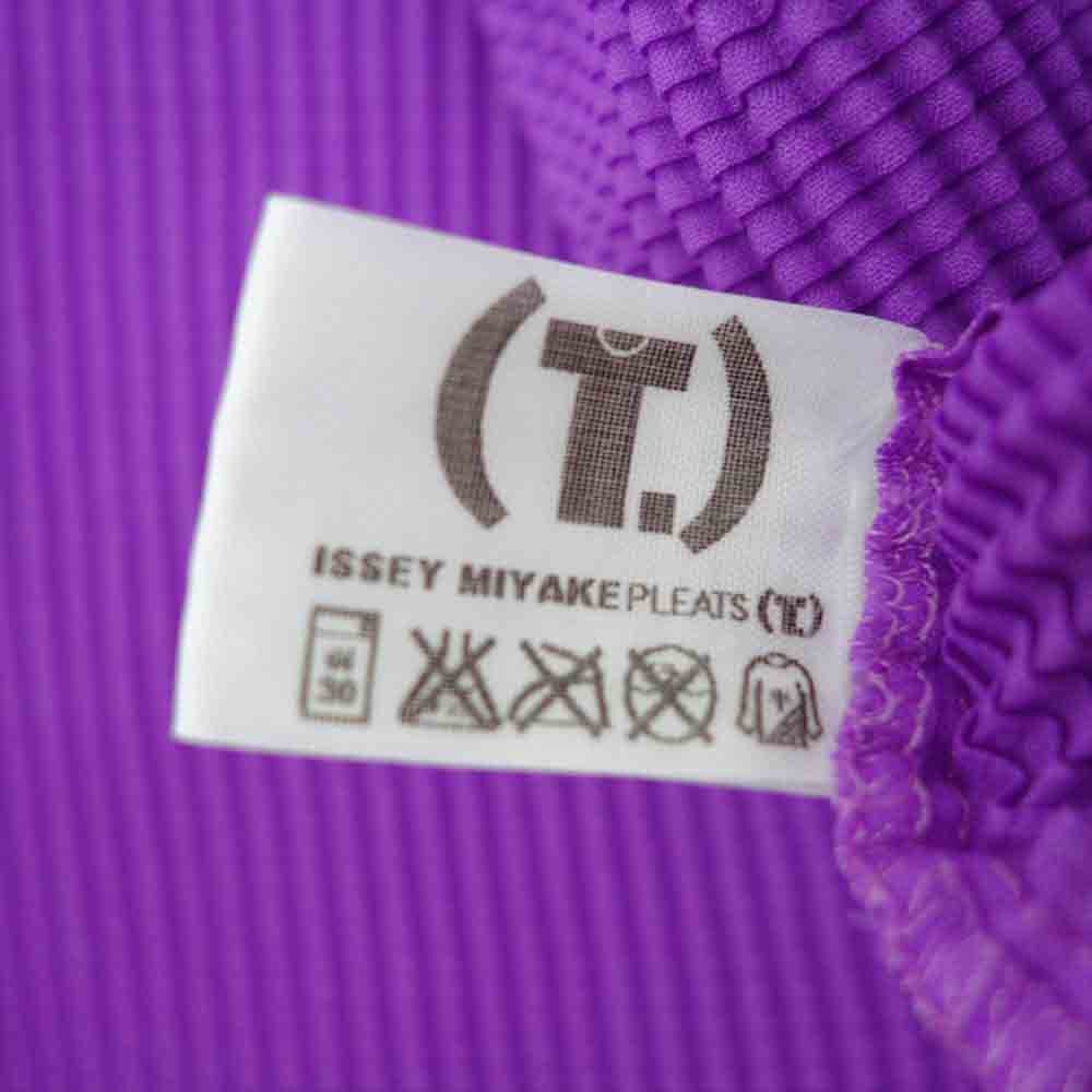 イッセイミヤケ プリーツ PP01FK918 ボックスプリーツ ボルトネック カットソー 半袖 紫 パープル系 3【美品】【中古】